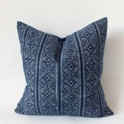 Navy Blue Pillows Ethnic Fabric Batik Textiles Boho Hmong Fabric Hand Painted Indigo Scatter Cushions Throw Pillows - thumbnail 3