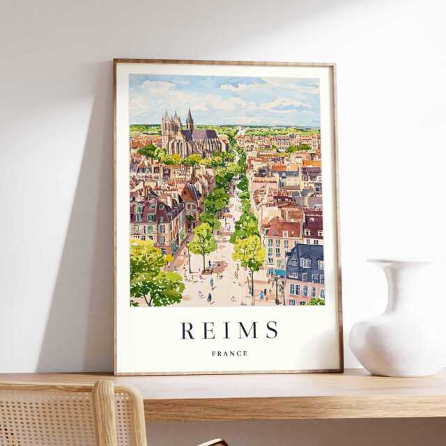 Reims France Travel Poster Cathedral & Cityscape Art Print - image 1