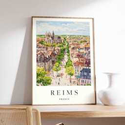 Reims France Travel Poster Cathedral & Cityscape Art Print - thumbnail 1