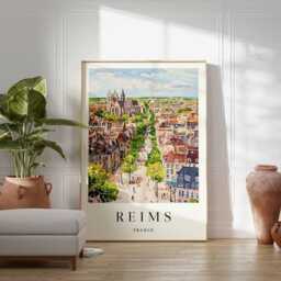 Reims France Travel Poster Cathedral & Cityscape Art Print - thumbnail 2