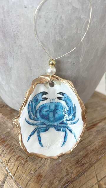 Crab Oyster Shell Ornament. Oyster Christmas Ornament. Blue Crab Coastal Christmas Southern Ornament Handmade - image 1