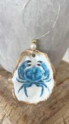 Crab Oyster Shell Ornament. Oyster Christmas Ornament. Blue Crab Coastal Christmas Southern Ornament Handmade - thumbnail 1