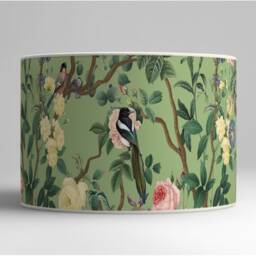 Lampshade For Table Lamp Or Pendant - Handcrafted Birds & Roses On Green Background - thumbnail 2