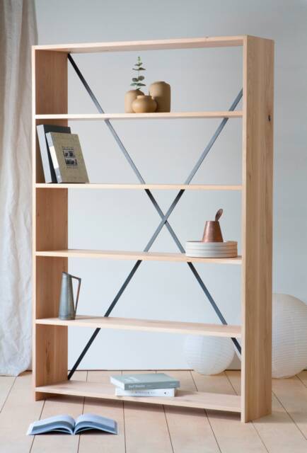 Konk ??? All Oak X Bookcase Bespoke Sizes Available Industrial Modern Solid Wood Shelving, & Steel Tall Bookshelf - image 1