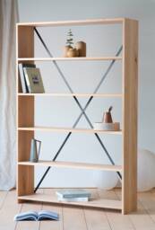 Konk ??? All Oak X Bookcase Bespoke Sizes Available Industrial Modern Solid Wood Shelving, & Steel Tall Bookshelf