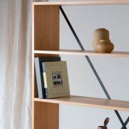 Konk ??? All Oak X Bookcase Bespoke Sizes Available Industrial Modern Solid Wood Shelving, & Steel Tall Bookshelf - thumbnail 4