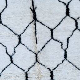 Beni Ourain Moroccan Rug 5.3x7.10 Ft - Handmade Wool Berber Carpet Ivory With Black Lattice Pattern Authentic Tribal Area - thumbnail 3