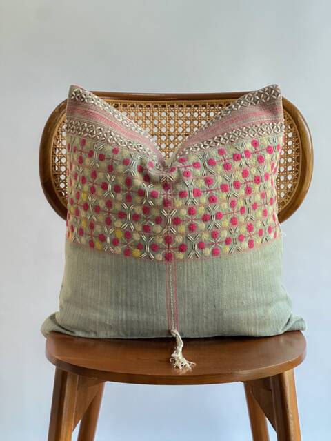 Indigo Neutral Tribal Hemp Hand Woven Natural Dye Color Lumbar Pillow Cover - image 1