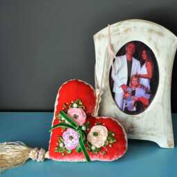Wedding Rings Pillow, Red Heart Small Embroidered Velvet Pillow - thumbnail 4