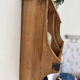 Farmhouse Style Rustic Wood Wall Shelf - 4 Pigeon Holes & 3 Coat Hooks - thumbnail 3