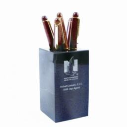 Personalized Black Marble Pen & Pencil Holder - Laser Engraved - thumbnail 3