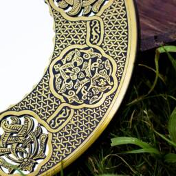 Authentic Antique Handmade Etched Brass Mirror - Egyptian Oriental Geometry Patterns Wall Mirror- Arabic Original Mount- Hanging - thumbnail 2