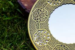 Authentic Antique Handmade Etched Brass Mirror - Egyptian Oriental Geometry Patterns Wall Mirror- Arabic Original Mount- Hanging