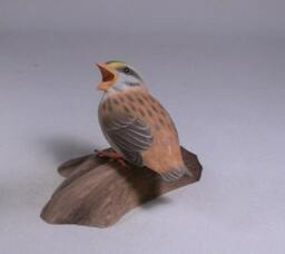 Baby White-Throated Sparrow Hand Carved Wooden Bird - thumbnail 2