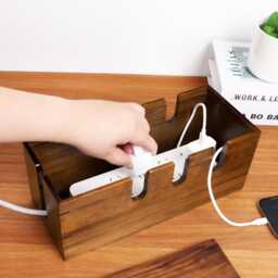 Fathers Day Custom Wood Cable Management Box - Cord Organizer, Holder, Wire Hider Box, Desk Organizer, Gift For Her, Office Gift Decor - thumbnail 2