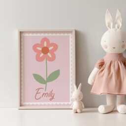 Girls Pretty Personalised Pink Flower Wall Print For Bedroom Or Nursery - Only - thumbnail 2
