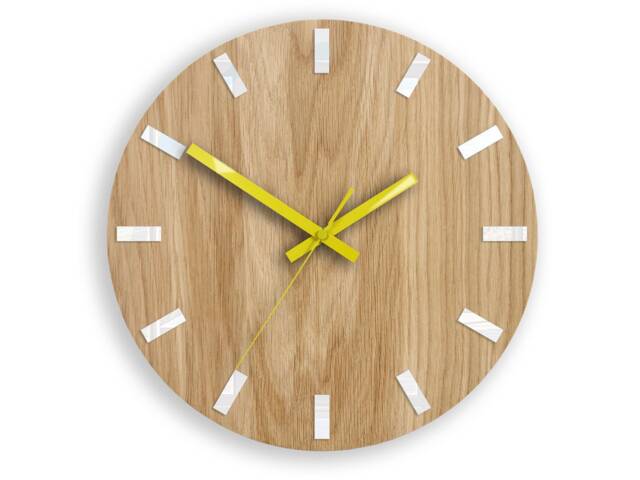 Wall Clock Wood Clock Large Wall Gift Decor Unique Oak Clocks White Yellow - image 1