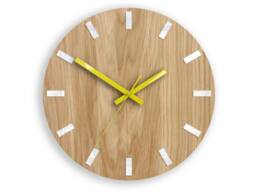 Wall Clock Wood Clock Large Wall Gift Decor Unique Oak Clocks White Yellow - thumbnail 1