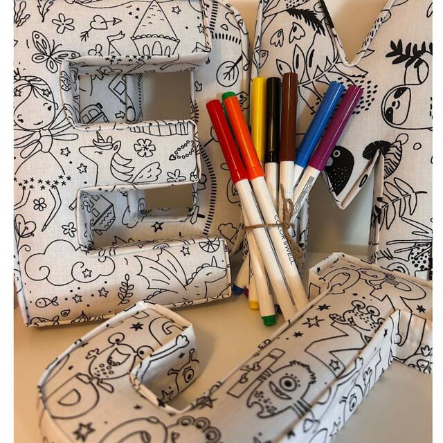 Personalised Colour-In Fabric Letters Kids Christmas Gift Custom Name Initials Creative Colouring Activity Stocking Filler For Kids - image 1