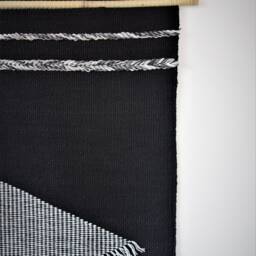 Large Black Wall Hanging - Woven Tapestry Art Modern Macrame Decor Statement Yarn Minimalist Fiber Home - thumbnail 2