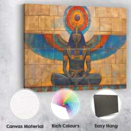 Seated Egyptian Goddess With Blue Wings Temple Wall Art Canvas Print Decor Picture Ready To Hang - thumbnail 2