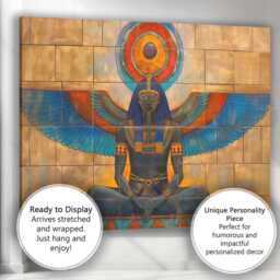 Seated Egyptian Goddess With Blue Wings Temple Wall Art Canvas Print Decor Picture Ready To Hang - thumbnail 3