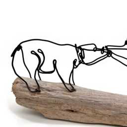 Mama Bear & Cub Wire Sculpture Minimalist Art, Driftwood Base - thumbnail 3