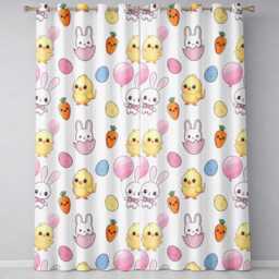 Cute Easter Bunny Chick Carrot Egg Light Grey Seamless Pattern Readymade Eyelet Ring Top Thermal 100% Blackout Curtains - thumbnail 2