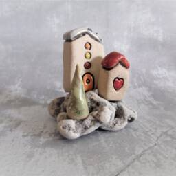Handmade Ceramic House Sculpture, Beach Stone Decor - thumbnail 3