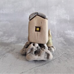 Handmade Ceramic House Sculpture, Beach Stone Decor - thumbnail 4