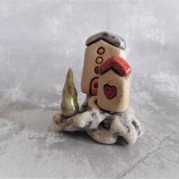 Handmade Ceramic House Sculpture, Beach Stone Decor - thumbnail 2