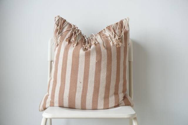 Handwoven Hemp Pillow Cover Brown Striped Boho Farmhouse Decor - image 1