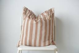 Handwoven Hemp Pillow Cover Brown Striped Boho Farmhouse Decor - thumbnail 1