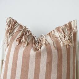 Handwoven Hemp Pillow Cover Brown Striped Boho Farmhouse Decor - thumbnail 2