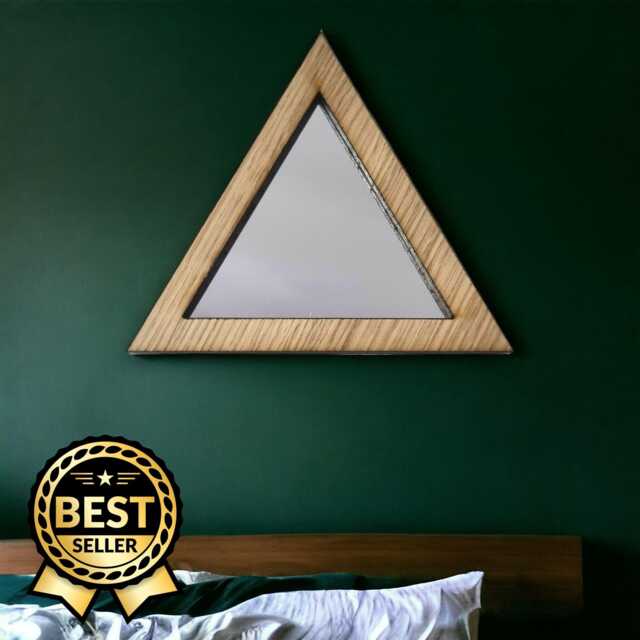 Triangle Wooden Framed Mirror Oak, Walnut, Or Cherry Veneer - image 1
