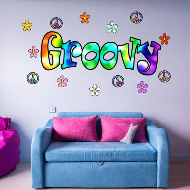 Vwaq Groovy Retro Flowers Wall Decal - Vintage Hippie Love Sticker Pack Peel & Stick Peace Sign Reusable Fabric Hf4 - image 1