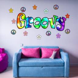 Vwaq Groovy Retro Flowers Wall Decal - Vintage Hippie Love Sticker Pack Peel & Stick Peace Sign Reusable Fabric Hf4 - thumbnail 1