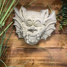 stone Garden Large Gremlin Gargoyle Plain Happy Face Wall Plaque Ornament - thumbnail 3