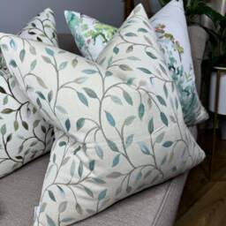 Duck Egg Pillow Cover, Voyage Cervino Fabric, Classic Leaf Trail Cushion Cover , Farmhouse Countryside Home Decor Handmade - thumbnail 1