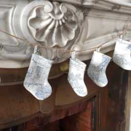 Mini Toile De Jouy Christmas Stocking Garland, Red, Blue, Green, Holiday Decor - thumbnail 3