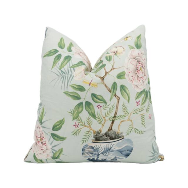 Zoffany - Romey's Garden Sea Green Chinese Inspired Flora & Fauna Cushion Cover Handmade Throw Pillow Designer Home Decor - image 1