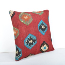 Handmade Kilim Pillow Cover Coral Wool Throw Cushion - 16x16'' - thumbnail 2