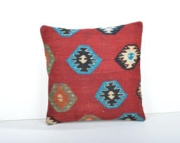 Handmade Kilim Pillow Cover Coral Wool Throw Cushion - 16x16'' - thumbnail 1