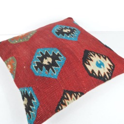 Handmade Kilim Pillow Cover Coral Wool Throw Cushion - 16x16'' - thumbnail 3
