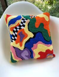 Hand Tufted Punch Needle Pillow Cover, Decorative Embroidered Cushion Cover, Y2K Checker Aesthetics, Fun Home Decor Rug, Colourful Throw - thumbnail 1
