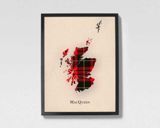 Clan Macqueen Scottish Tartan Map - Of Scotland Family Wall Decor, Ready To Hang - image 1