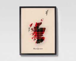 Clan Macqueen Scottish Tartan Map - Of Scotland Family Wall Decor, Ready To Hang - thumbnail 1