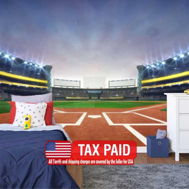 Baseball Stadium Wallpaper Mural, Peel & Stick Wall Decal, Kids Room Decor - image 1
