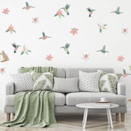 Hummingbird & Hibiscus Flowers Wall Stickers, Jungle Safari Room Decor - thumbnail 2