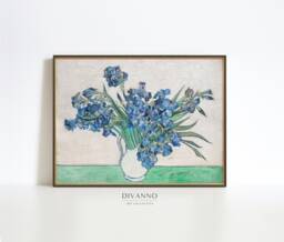 Van Gogh Irises Print, Flowers Oil Painting, Still Life Canvas, Botanical Floral Vase Poster, Neutral Wall Decor, Blue Iris Fine Art Print - thumbnail 1